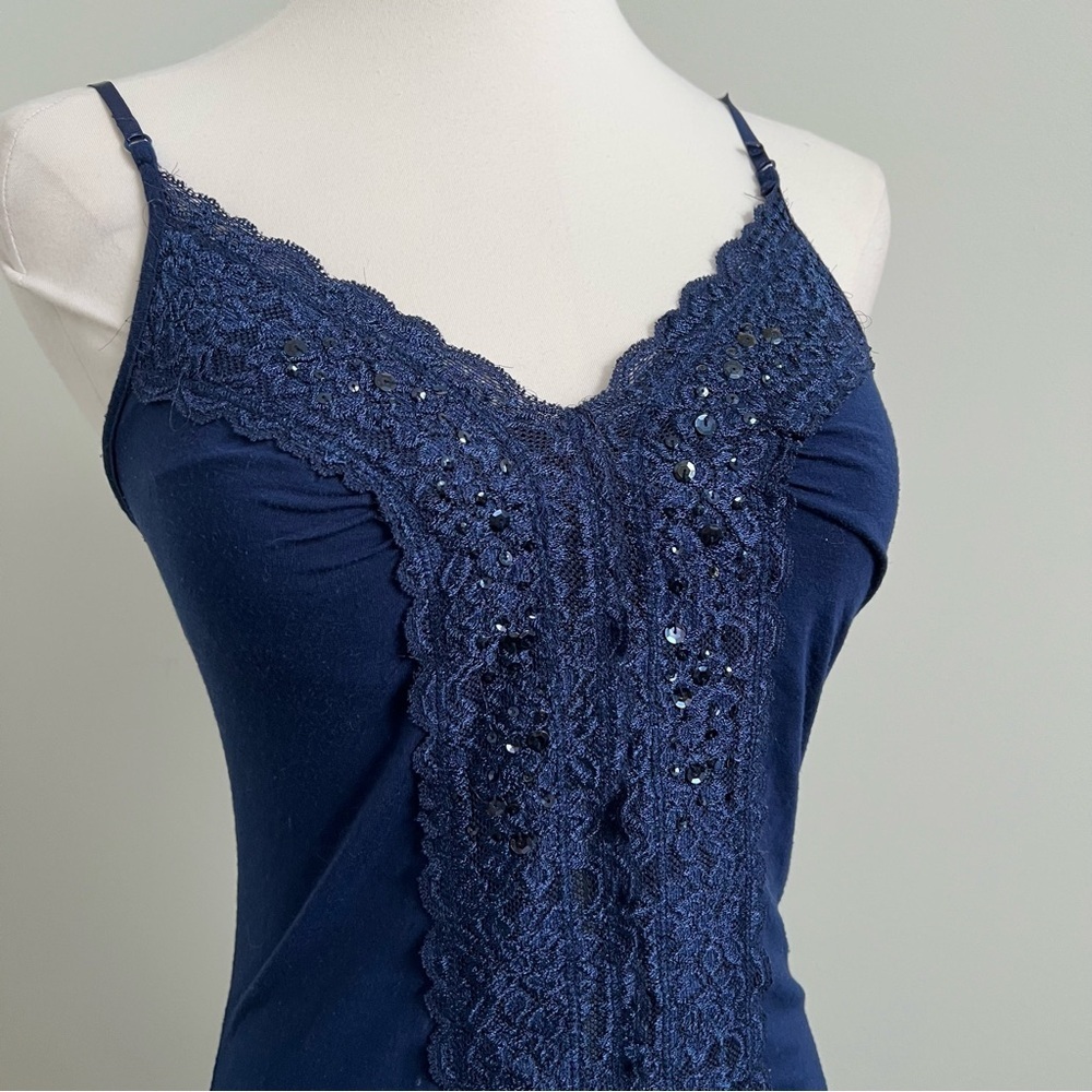 Vintage Guess Navy Lace Beaded Camisole Y2K Romantic Top M - Picture 4 of 8